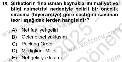 Finansal Tablolar Analizi Dersi 2025 - 2026 Yılı (Final) Dönem Sonu Sınav Soruları 18. Soru