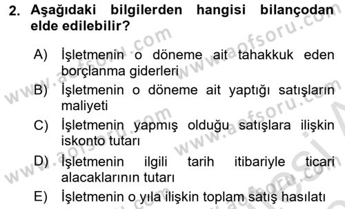 Finansal Tablolar Analizi Dersi 2025 - 2026 Yılı (Final) Dönem Sonu Sınav Soruları 2. Soru