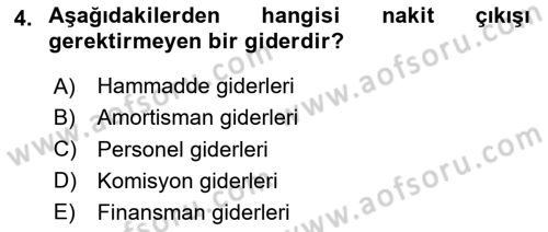 Finansal Tablolar Analizi Dersi 2025 - 2026 Yılı (Final) Dönem Sonu Sınav Soruları 4. Soru