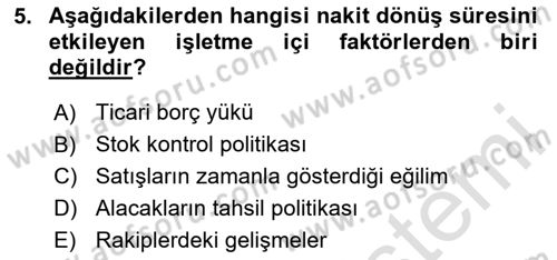Finansal Tablolar Analizi Dersi 2025 - 2026 Yılı (Final) Dönem Sonu Sınav Soruları 5. Soru
