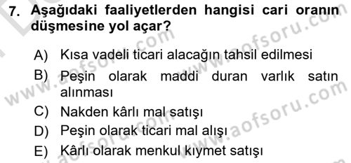 Finansal Tablolar Analizi Dersi 2025 - 2026 Yılı (Final) Dönem Sonu Sınav Soruları 7. Soru