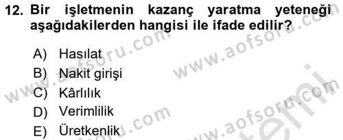 Finansal Tablolar Analizi Dersi 2025 - 2026 Yılı Yaz Okulu Sınav Soruları 12. Soru