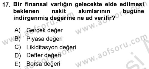 Finansal Tablolar Analizi Dersi 2025 - 2026 Yılı Yaz Okulu Sınav Soruları 17. Soru