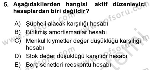 Finansal Tablolar Analizi Dersi 2025 - 2026 Yılı Yaz Okulu Sınav Soruları 5. Soru