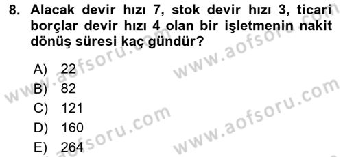 Finansal Tablolar Analizi Dersi 2025 - 2026 Yılı Yaz Okulu Sınav Soruları 8. Soru