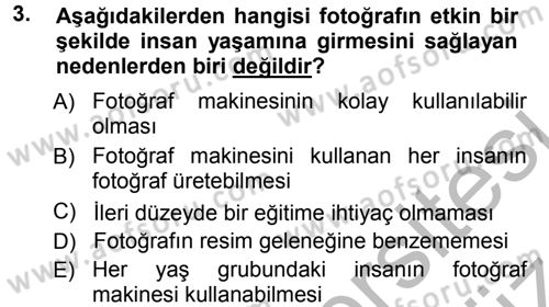Temel Fotoğrafçılık Dersi Ara Sınavı Deneme Sınav Soruları 3. Soru