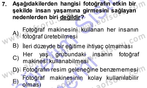 Temel Fotoğrafçılık Dersi Ara Sınavı Deneme Sınav Soruları 7. Soru