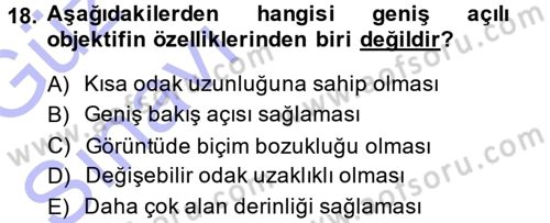 Temel Fotoğrafçılık Dersi Ara Sınavı Deneme Sınav Soruları 18. Soru