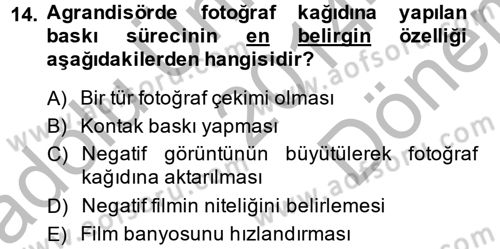 Temel Fotoğrafçılık Dersi 2014 - 2015 Yılı (Final) Dönem Sonu Sınav Soruları 14. Soru