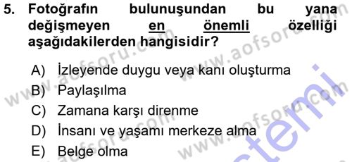 Temel Fotoğrafçılık Dersi Ara Sınavı Deneme Sınav Soruları 5. Soru