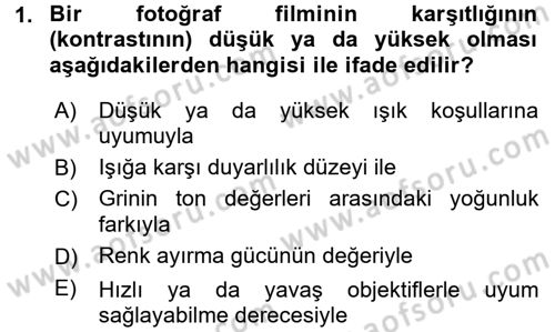 Temel Fotoğrafçılık Dersi 2015 - 2016 Yılı (Final) Dönem Sonu Sınav Soruları 1. Soru