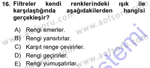 Temel Fotoğrafçılık Dersi 2015 - 2016 Yılı (Final) Dönem Sonu Sınav Soruları 16. Soru