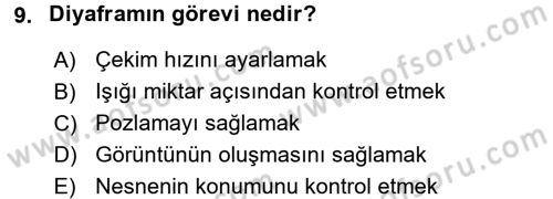 Temel Fotoğrafçılık Dersi 2015 - 2016 Yılı (Final) Dönem Sonu Sınav Soruları 9. Soru