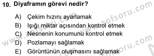Temel Fotoğrafçılık Dersi Ara Sınavı Deneme Sınav Soruları 10. Soru
