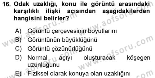 Temel Fotoğrafçılık Dersi Ara Sınavı Deneme Sınav Soruları 16. Soru