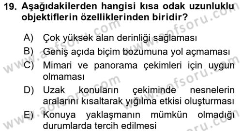 Temel Fotoğrafçılık Dersi Ara Sınavı Deneme Sınav Soruları 19. Soru