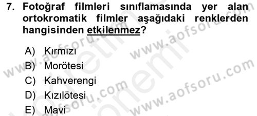 Temel Fotoğrafçılık Dersi 2016 - 2017 Yılı (Final) Dönem Sonu Sınav Soruları 7. Soru