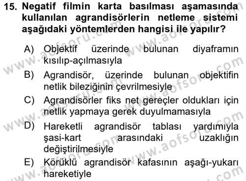 Temel Fotoğrafçılık Dersi 2017 - 2018 Yılı (Final) Dönem Sonu Sınav Soruları 15. Soru