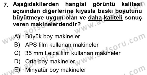 Temel Fotoğrafçılık Dersi 2018 - 2019 Yılı 3 Ders Sınav Soruları 7. Soru