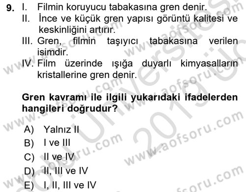 Temel Fotoğrafçılık Dersi 2018 - 2019 Yılı 3 Ders Sınav Soruları 9. Soru