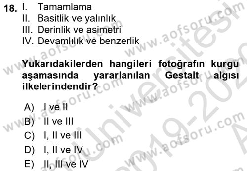 Temel Fotoğrafçılık Dersi Ara Sınavı Deneme Sınav Soruları 18. Soru