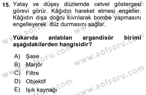 Temel Fotoğrafçılık Dersi 2020 - 2021 Yılı Yaz Okulu Sınav Soruları 15. Soru