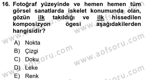 Temel Fotoğrafçılık Dersi Ara Sınavı Deneme Sınav Soruları 16. Soru