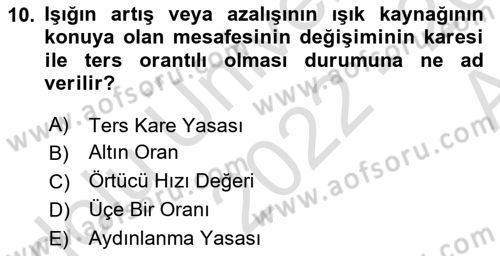 Temel Fotoğrafçılık Dersi 2022 - 2023 Yılı (Vize) Ara Sınav Soruları 10. Soru