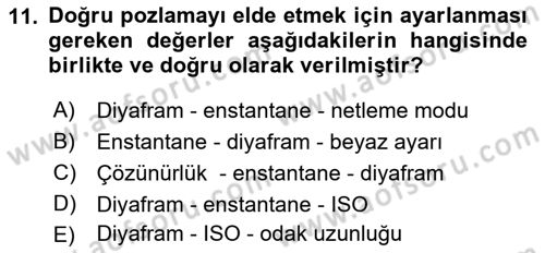 Temel Fotoğrafçılık Dersi Ara Sınavı Deneme Sınav Soruları 11. Soru
