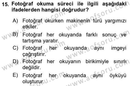 Temel Fotoğrafçılık Dersi Ara Sınavı Deneme Sınav Soruları 15. Soru