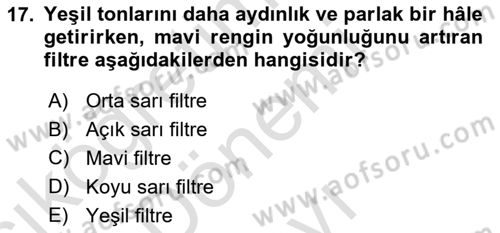 Temel Fotoğrafçılık Dersi 2022 - 2023 Yılı (Final) Dönem Sonu Sınav Soruları 17. Soru