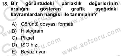 Temel Fotoğrafçılık Dersi 2022 - 2023 Yılı (Final) Dönem Sonu Sınav Soruları 18. Soru