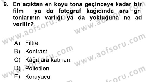 Temel Fotoğrafçılık Dersi 2022 - 2023 Yılı (Final) Dönem Sonu Sınav Soruları 9. Soru