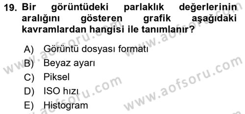 Temel Fotoğrafçılık Dersi 2023 - 2024 Yılı (Final) Dönem Sonu Sınav Soruları 19. Soru