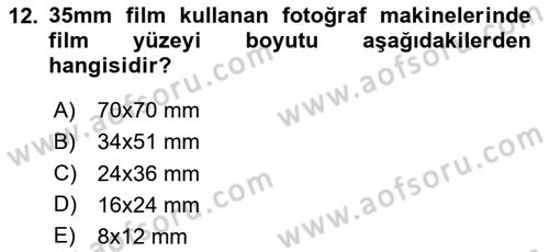 Temel Fotoğrafçılık Dersi 2023 - 2024 Yılı Yaz Okulu Sınav Soruları 12. Soru