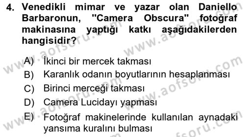 Temel Fotoğrafçılık Dersi 2023 - 2024 Yılı Yaz Okulu Sınav Soruları 4. Soru