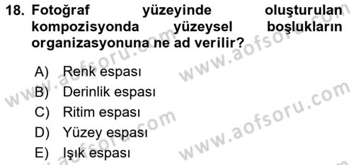 Temel Fotoğrafçılık Dersi 2024 - 2025 Yılı (Vize) Ara Sınav Soruları 18. Soru