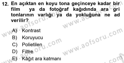 Temel Fotoğrafçılık Dersi 2024 - 2025 Yılı (Final) Dönem Sonu Sınav Soruları 12. Soru