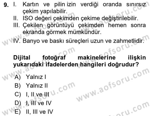 Temel Fotoğrafçılık Dersi 2025 - 2026 Yılı (Final) Dönem Sonu Sınav Soruları 9. Soru
