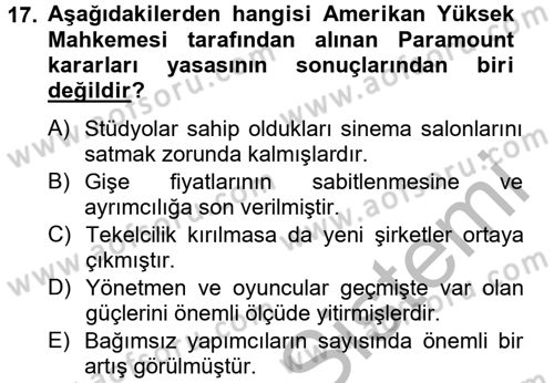 Hareketli Görüntünün Tarihi Dersi 2012 - 2013 Yılı (Vize) Ara Sınav Soruları 17. Soru
