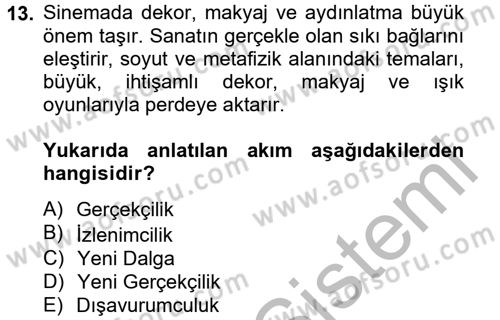 Hareketli Görüntünün Tarihi Dersi 2012 - 2013 Yılı (Final) Dönem Sonu Sınav Soruları 13. Soru