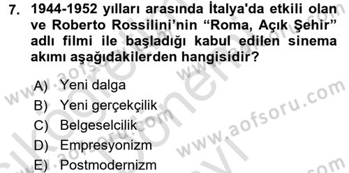 Hareketli Görüntünün Tarihi Dersi 2015 - 2016 Yılı (Final) Dönem Sonu Sınav Soruları 7. Soru