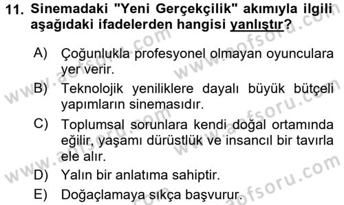 Hareketli Görüntünün Tarihi Dersi 2015 - 2016 Yılı Tek Ders Sınav Soruları 11. Soru