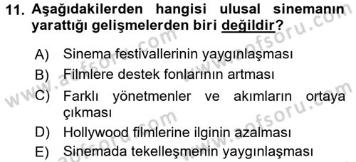 Hareketli Görüntünün Tarihi Dersi 2016 - 2017 Yılı 3 Ders Sınav Soruları 11. Soru