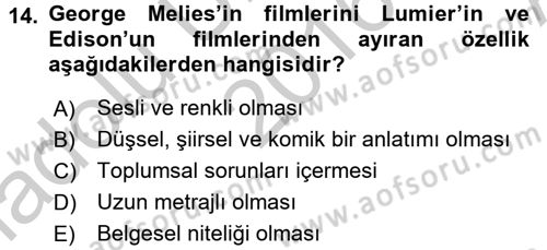 Hareketli Görüntünün Tarihi Dersi 2016 - 2017 Yılı (Vize) Ara Sınav Soruları 14. Soru