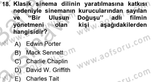 Hareketli Görüntünün Tarihi Dersi 2016 - 2017 Yılı (Vize) Ara Sınav Soruları 18. Soru