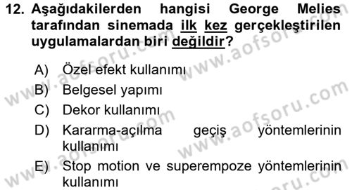 Hareketli Görüntünün Tarihi Dersi 2017 - 2018 Yılı 3 Ders Sınav Soruları 12. Soru