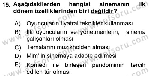 Hareketli Görüntünün Tarihi Dersi 2018 - 2019 Yılı (Vize) Ara Sınav Soruları 15. Soru