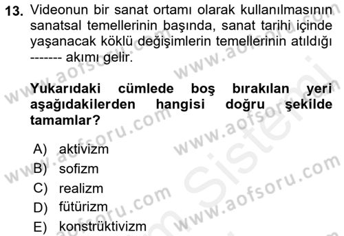 Hareketli Görüntünün Tarihi Dersi 2018 - 2019 Yılı (Final) Dönem Sonu Sınav Soruları 13. Soru