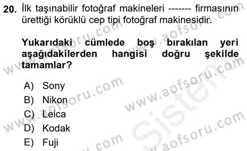 Hareketli Görüntünün Tarihi Dersi 2018 - 2019 Yılı (Final) Dönem Sonu Sınav Soruları 20. Soru
